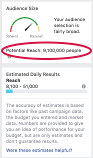 显示Facebook广告覆盖面的屏幕截图